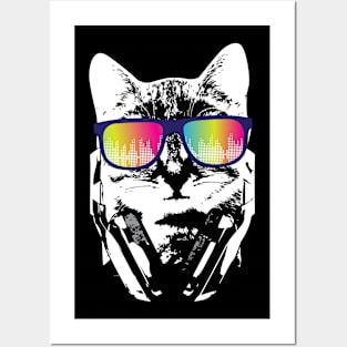 Music Cat Shirt Cool Kitten Headphones Sunglasses Posters and Art